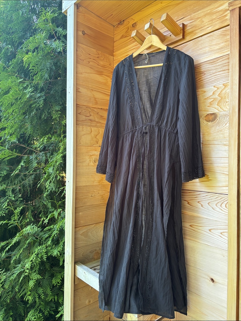 Abercrombie & Fitch Gauze Crochet Trim Kaftan Cover-Up S/M Black Boho Beach